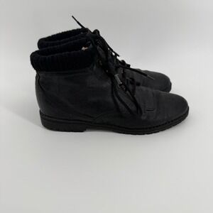Vintage Crossroads Black Leather Lace Up Ankle Boots Sweater Collar Womens 7.5